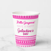 Hallo Prachtige Galentine’s Day Schattige roze har Papieren Bekers (Achterkant)