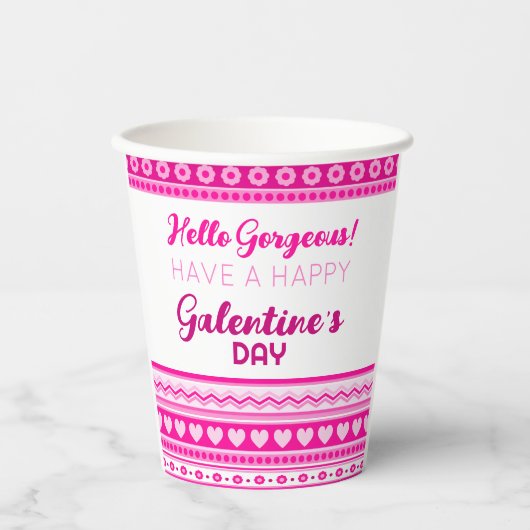 Hallo Prachtige Galentine’s Day Schattige roze har Papieren Bekers (Voorkant)