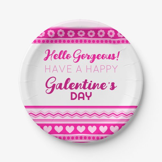Hallo Prachtige Galentine’s Day Schattige roze har Papieren Bordje (Voorkant)