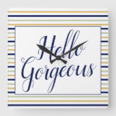 Hallo Prachtige gestreepte vierkante wandklok (Voorkant)