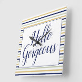 Hallo Prachtige gestreepte vierkante wandklok (Hoek)