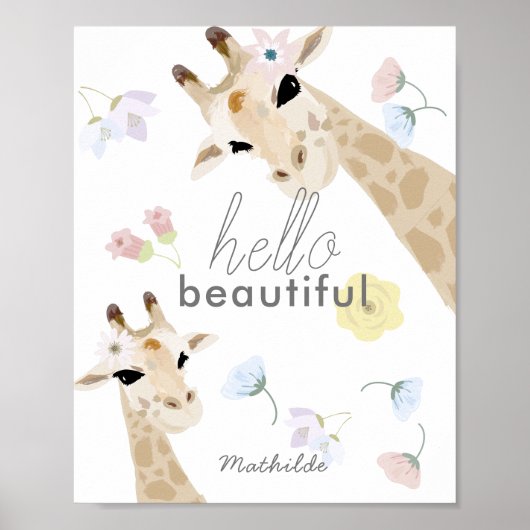 hallo prachtige Giraffe Floral Nursery Art Poster (Voorkant)