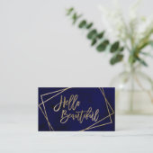 hallo prachtige gouden script navy blue waterverf visitekaartje (Staand voorkant)