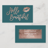 hallo prachtige lippen roos gouden microfoon blauw visitekaartje (Voorkant / Achterkant)