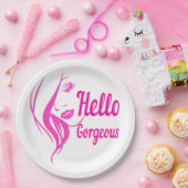 hallo prachtige Lovely Lady Face Drawing Typografi Papieren Bordje (Feest)