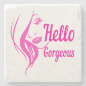 hallo prachtige Lovely Lady Face Drawing Typografi Stenen Onderzetter (Voorkant)