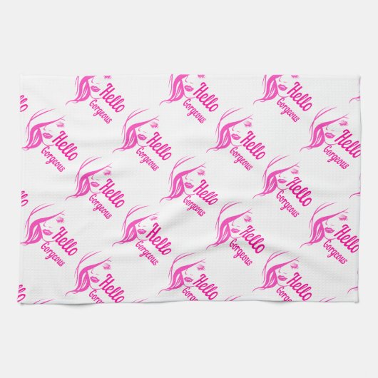 hallo prachtige Lovely Lady Face Drawing Typografi Theedoek (Horizontaal)