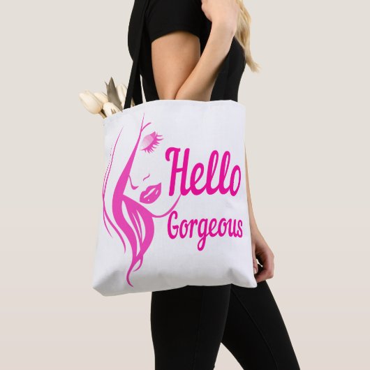 hallo prachtige Lovely Lady Face Drawing Typografi Tote Bag (Dichtbij)