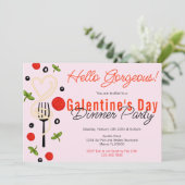 Hallo Prachtige Pink Galentine's Day Dinner Party Kaart (Staand voorkant)