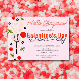 Hallo Prachtige Pink Galentine's Day Dinner Party Kaart