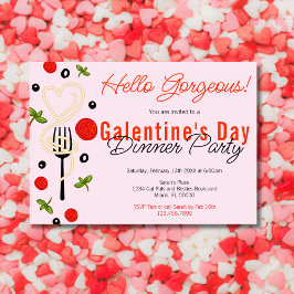 Hallo Prachtige Pink Galentine's Day Dinner Party Kaart