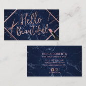hallo prachtige Roos Gold Script Navy Marble Salon Visitekaartje (Voorkant / Achterkant)