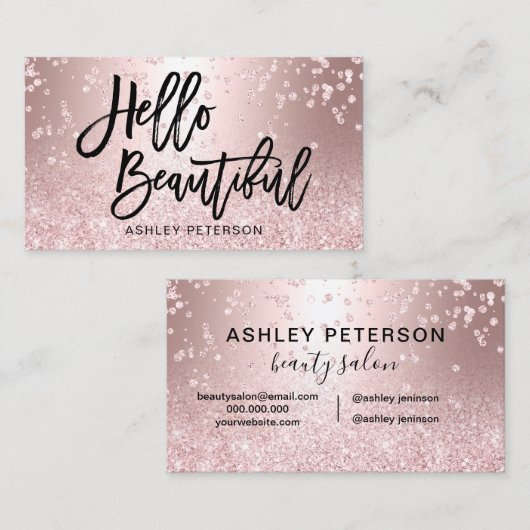 hallo prachtige roos goud glitter metal confetti visitekaartje (Voorkant / Achterkant)