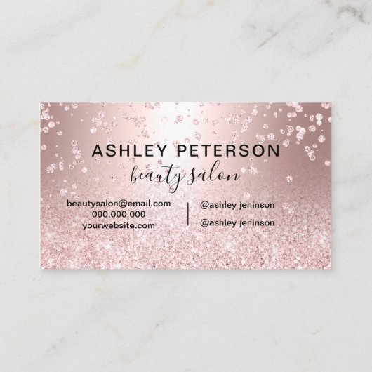 hallo prachtige roos goud glitter metal confetti visitekaartje (Achterkant)