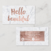 hallo prachtige roos gouden typografie witte marme visitekaartje (Voorkant / Achterkant)