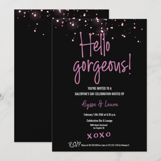 Hallo Prachtige Roze Glitter Confetti Galentine Kaart (Voorkant / Achterkant)
