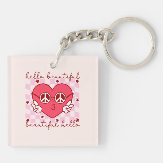 hallo prachtige roze harthart sleutelhanger (Achterkant)