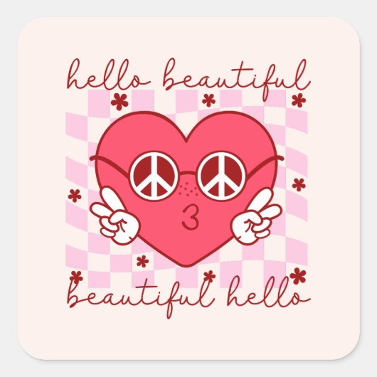 hallo prachtige roze harthart vierkante sticker (Voorkant)