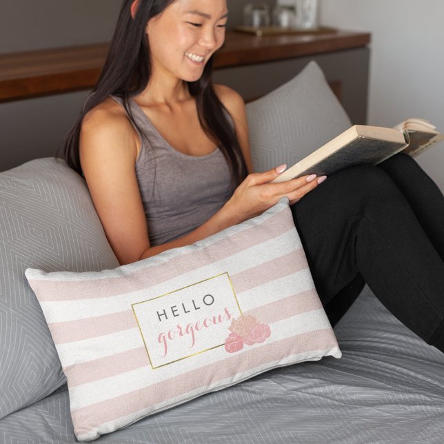 hallo prachtige roze streep en blush Peony Pillow Kussen (Creator heeft geüpload)