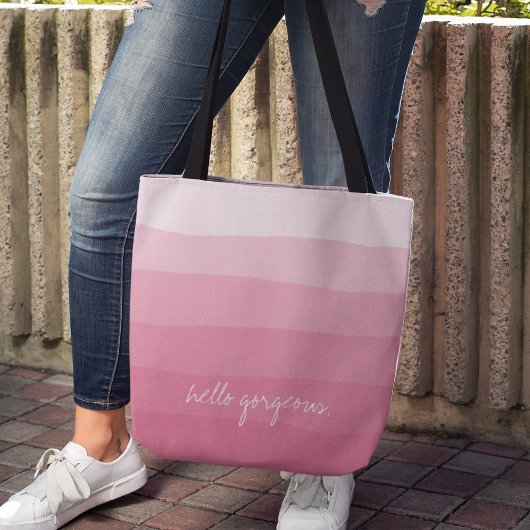 hallo prachtige roze Waterverf Dipdye Stripe Tote Bag