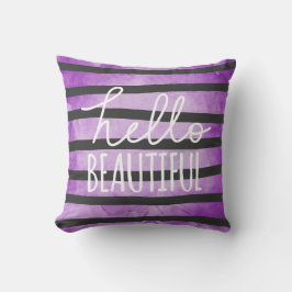 hallo prachtige Script Paarse Waterverf Stripes Kussen