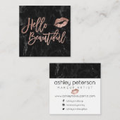 hallo prachtige script roos gouden kus zwarte marm vierkante visitekaartje (Voorkant / Achterkant)