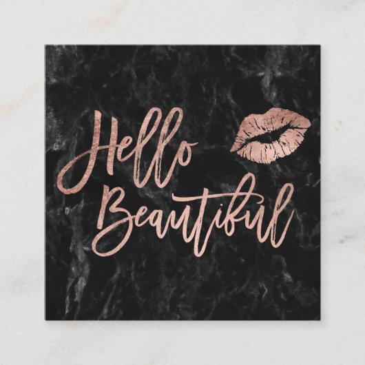 hallo prachtige script roos gouden kus zwarte marm vierkante visitekaartje (Voorkant)