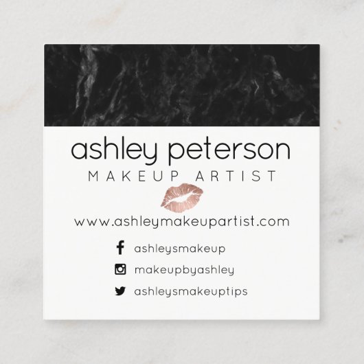 hallo prachtige script roos gouden kus zwarte marm vierkante visitekaartje (Achterkant)