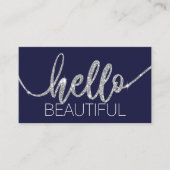 hallo prachtige Typografie Navy Blue Beauty Salon Visitekaartje (Voorkant)