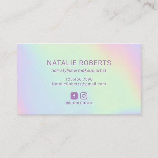 hallo prachtige Typografie-pasta-holografisch Visitekaartje (Achterkant)