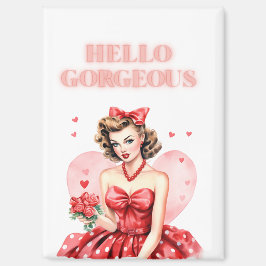 Hallo Prachtige Vintage Valentijnskaart Pin-Up Mag Magneet