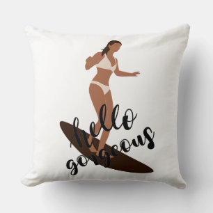 Hallo Prachtige Vrouwelijke Surfer Bikini Vector Kussen