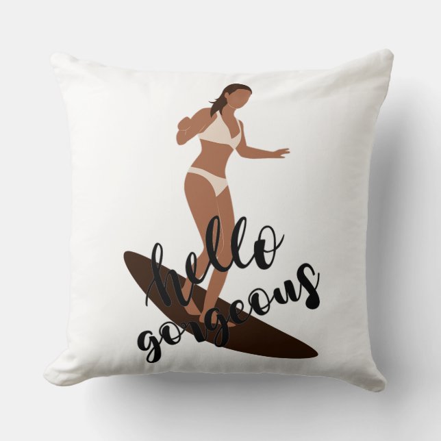 Hallo Prachtige Vrouwelijke Surfer Bikini Vector Kussen (Voorkant)