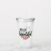 hallo prachtige Waterverf Rozen Typografie Modern Acryl Drinkbeker (Voorkant)