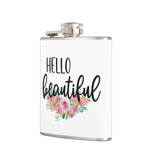 hallo prachtige Waterverf Rozen Typografie Modern Heupfles (Links)