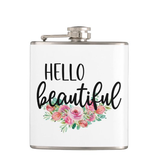 hallo prachtige Waterverf Rozen Typografie Modern Heupfles (Voorkant)