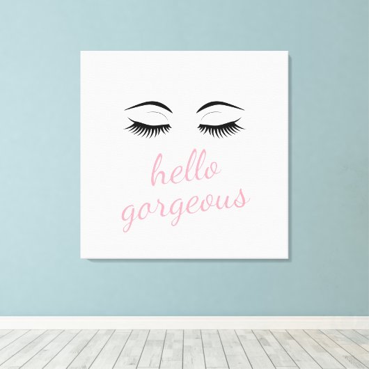 Hallo Prachtige & Wimpers Glamoureus Canvas Afdruk (Insitu (Houten vloer))