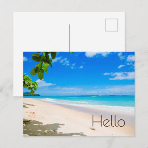 Hallo Prachtige zonnige tropische strand foto Briefkaart