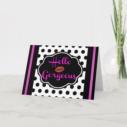 Hallo Prachtige zwart witte Polka Dot Hot Pink Feestdagen Kaart (Voorkant)