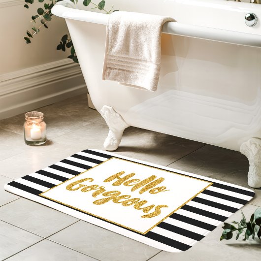 hallo prachtige zwarte en witte gouden strepen badmat