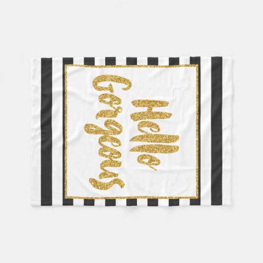 hallo prachtige zwarte en witte gouden strepen fleece deken (Voorkant (Horizontaal))