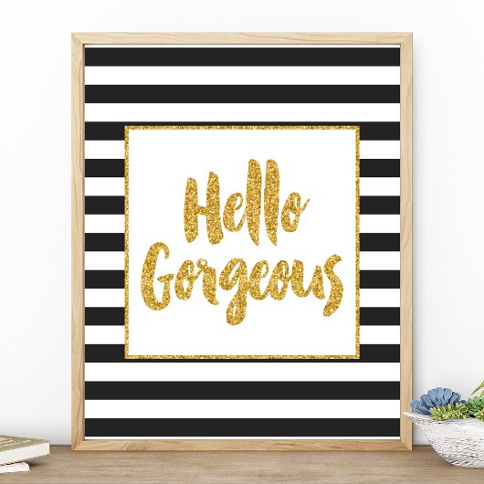 hallo prachtige zwarte en witte gouden strepen poster