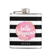 hallo prachtige zwarte streep en roze Waterverf Heupfles (Voorkant)