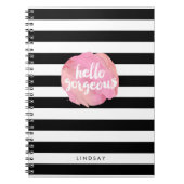 hallo prachtige zwarte streep en roze Waterverf Notitieboek (Voorkant)