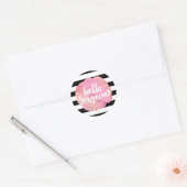 hallo prachtige zwarte streep en roze Waterverf Ronde Sticker (Envelop)