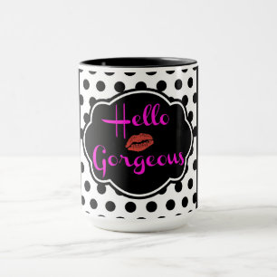 hallo prachtige zwarte witte poka Dot Hot Pink Mok