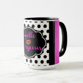hallo prachtige zwarte witte poka Dot Hot Pink Mok (Voorkant rechts)