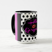 hallo prachtige zwarte witte poka Dot Hot Pink Mok (Voorkant links)