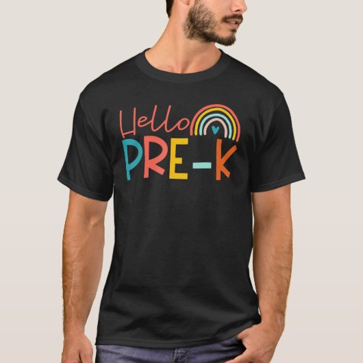 Hallo Pre Heart Rainbow Eerste dag van de school P T-shirt (Voorkant)