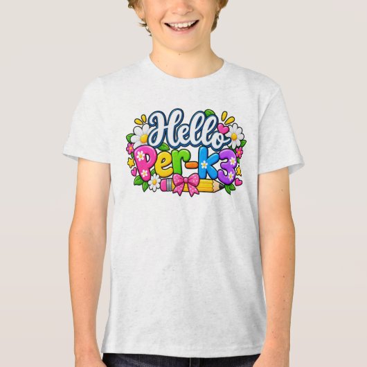 Hallo Pre-K3 Schattige Preschool School Tri-Blend Shirt (Voorkant)